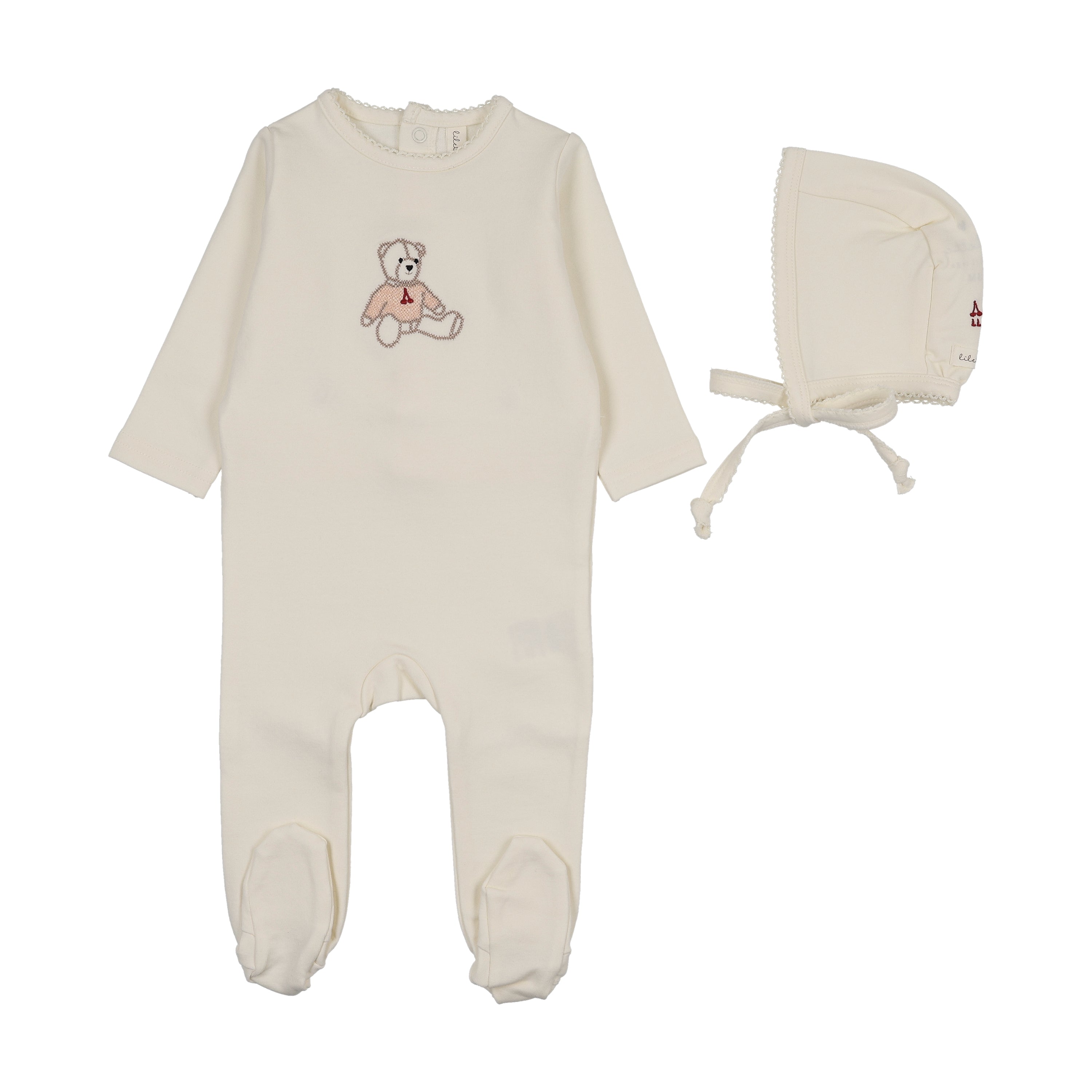 Lilette Sweet Bear Footie & Hat - Cream/Pink