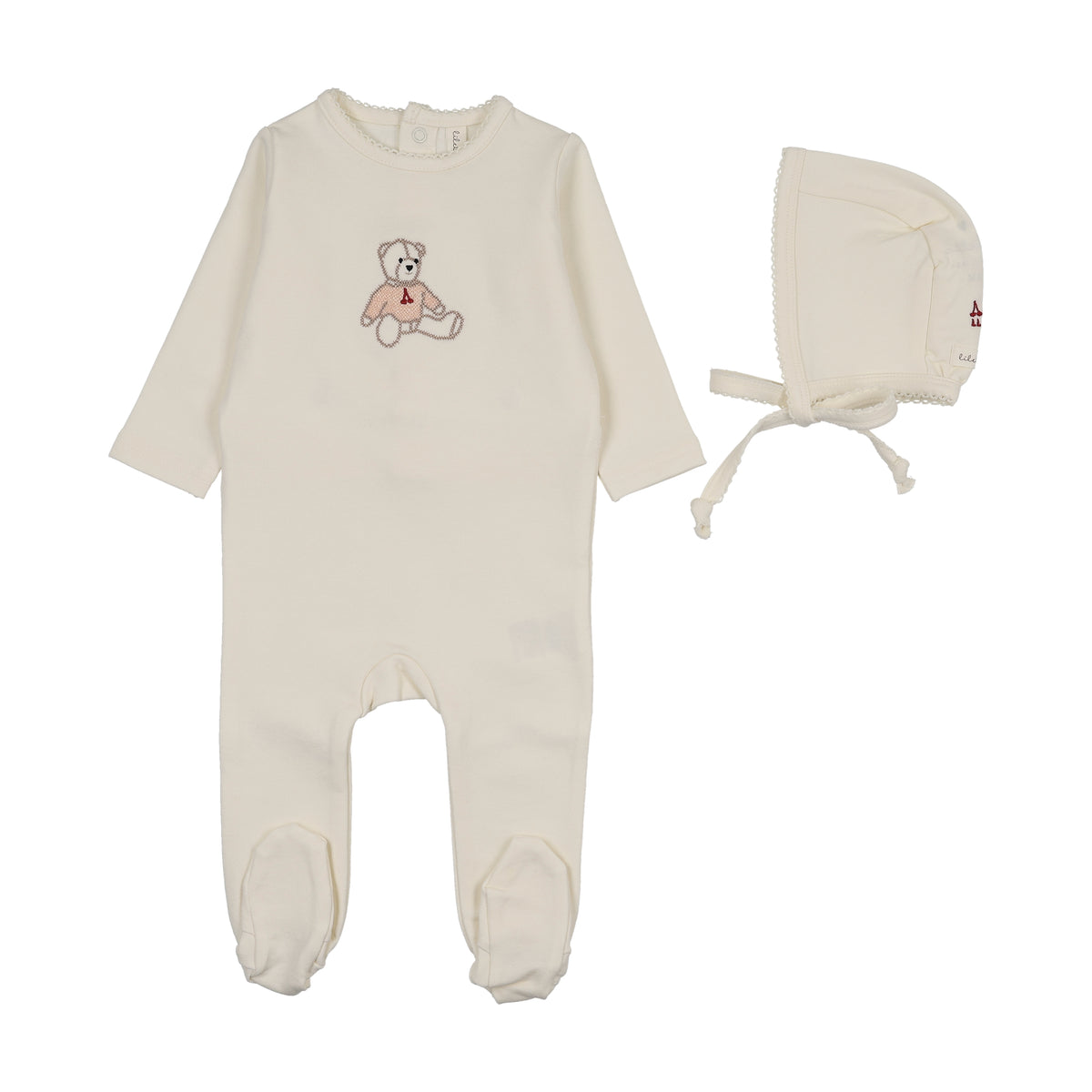 Lilette Sweet Bear Footie & Hat - Cream/Pink