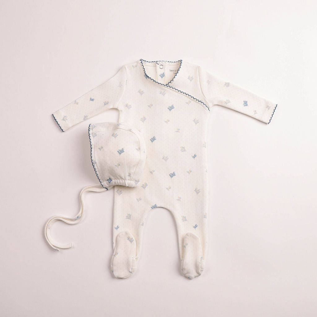 Bee & Dee Little Bouquets Footie & Bonnet - White Boys