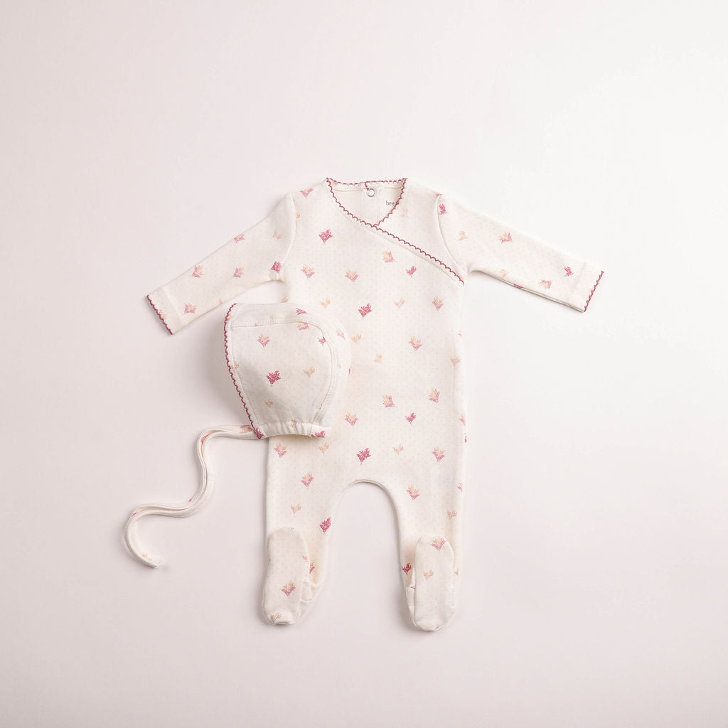 Bee & Dee Little Bouquets Footie & Bonnet - White Girls