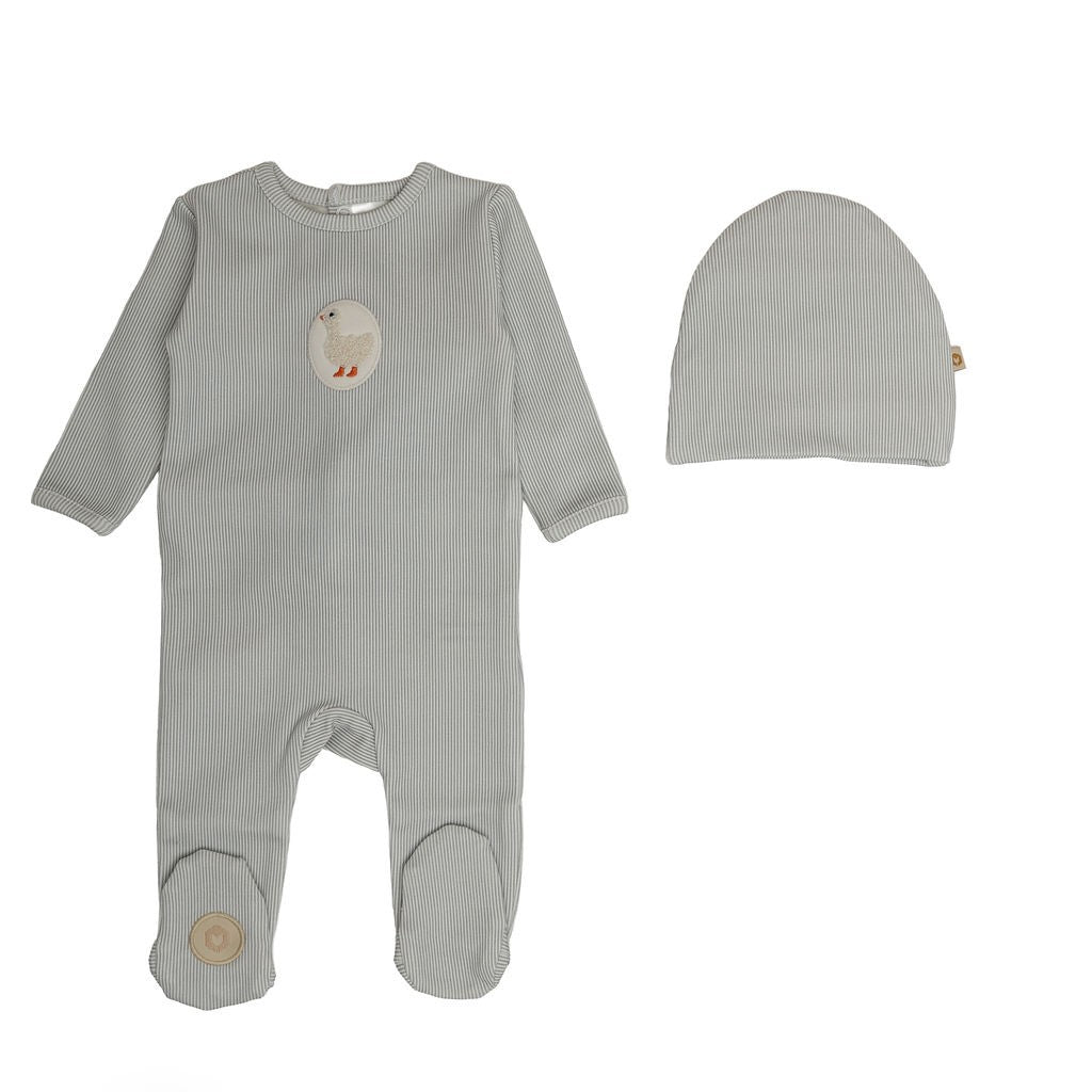 Mon Tresor Little Duckling Footie & Hat - Ivory/Blue
