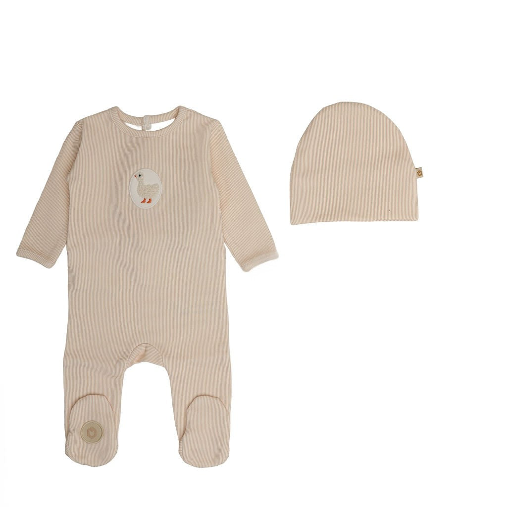 Mon Tresor Little Duckling Footie & Hat - Ivory/Pink