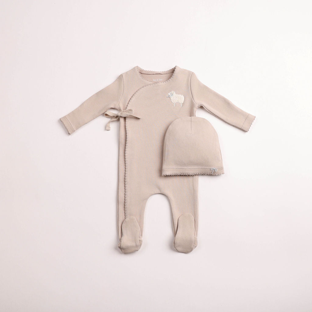 Bee & Dee Little Lamb Footie & Beanie - Coffee