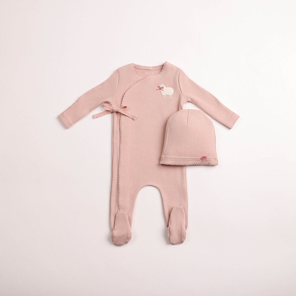 Bee & Dee Little Lamb Footie & Beanie - Tea Rose