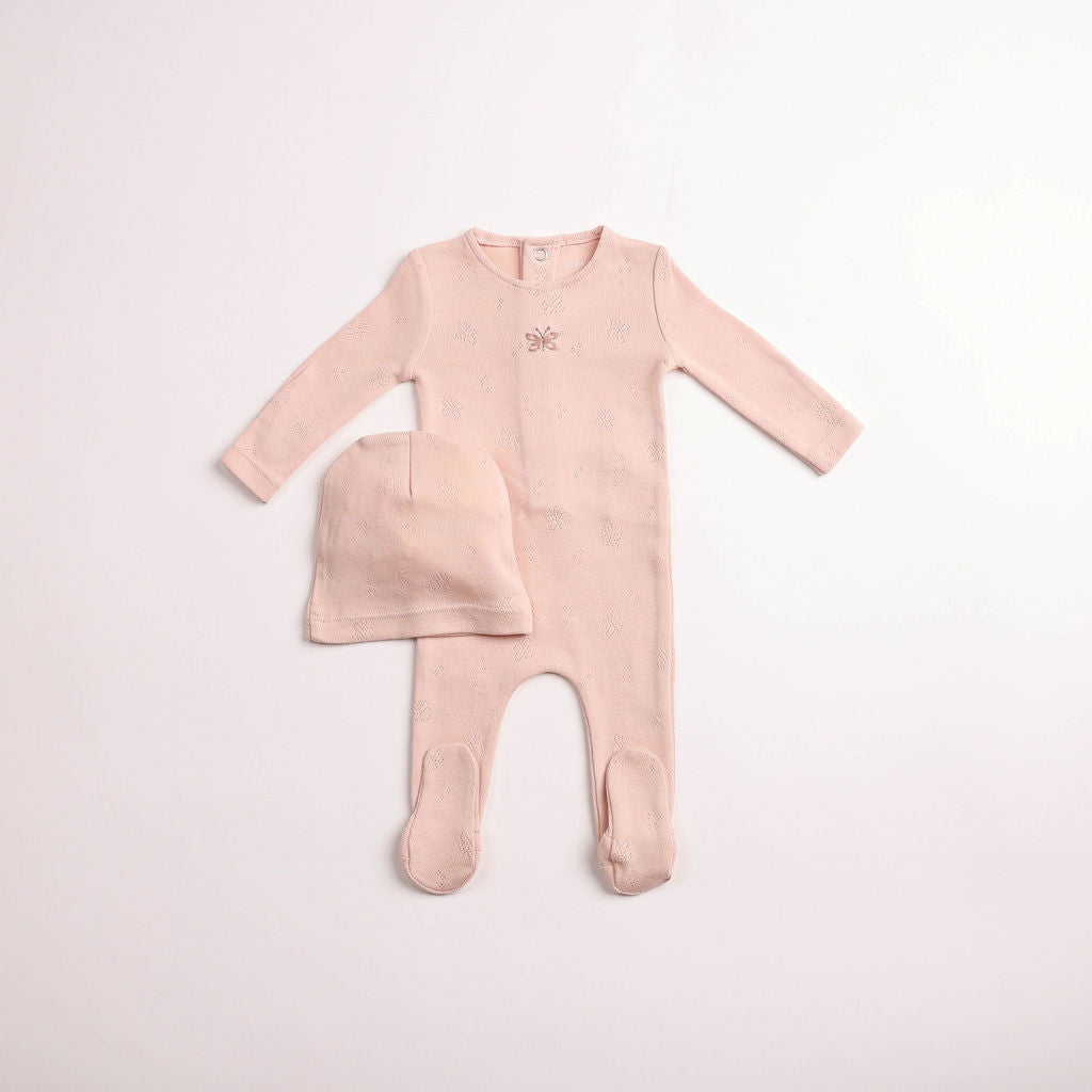 Bee & Dee Wings Pointelle Footie & Beanie - Caramel