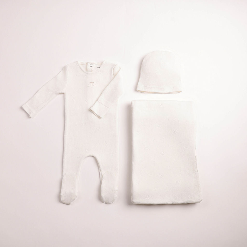 Bee & Dee Wings Pointelle Layette Set - Chalk White Boys