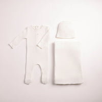 Bee & Dee Wings Pointelle Layette Set - Chalk White Boys