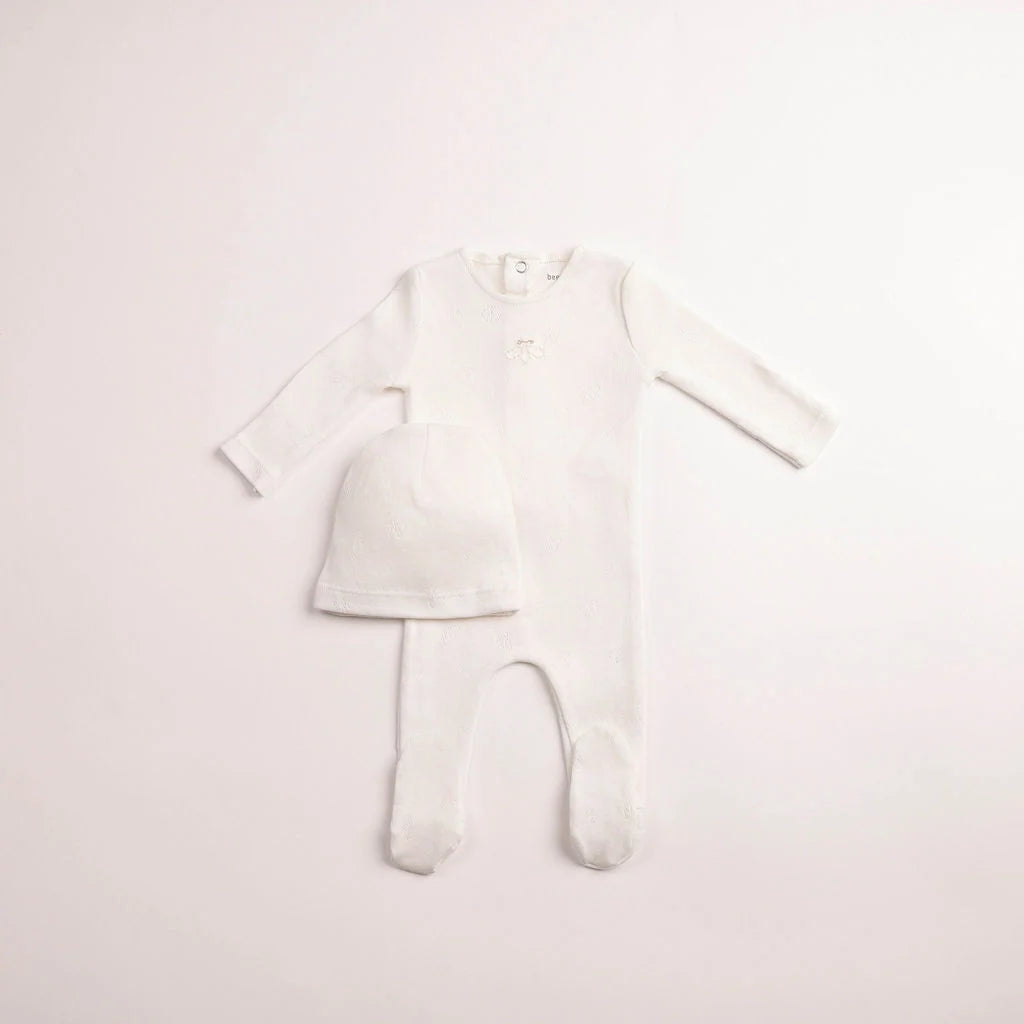 Bee & Dee Wings Pointelle Footie & Beanie - Chalk White Boys