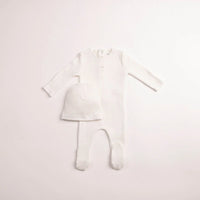 Bee & Dee Wings Pointelle Footie & Beanie - Chalk White Boys