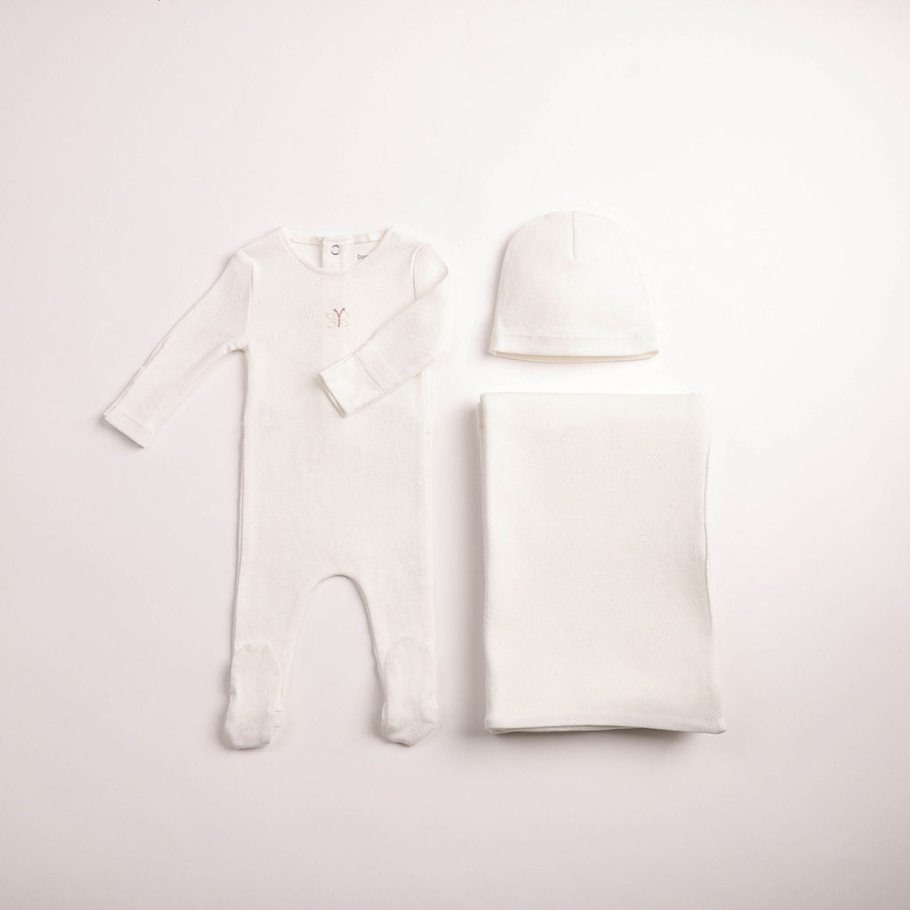 Bee & Dee Wings Pointelle Layette Set - Chalk White Girls