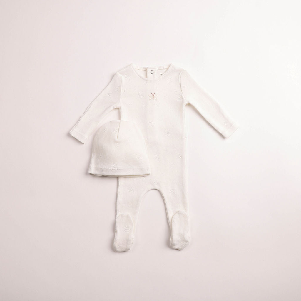 Bee & Dee Wings Pointelle Footie & Beanie - Chalk White Girls