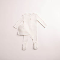 Bee & Dee Wings Pointelle Footie & Beanie - Chalk White Girls