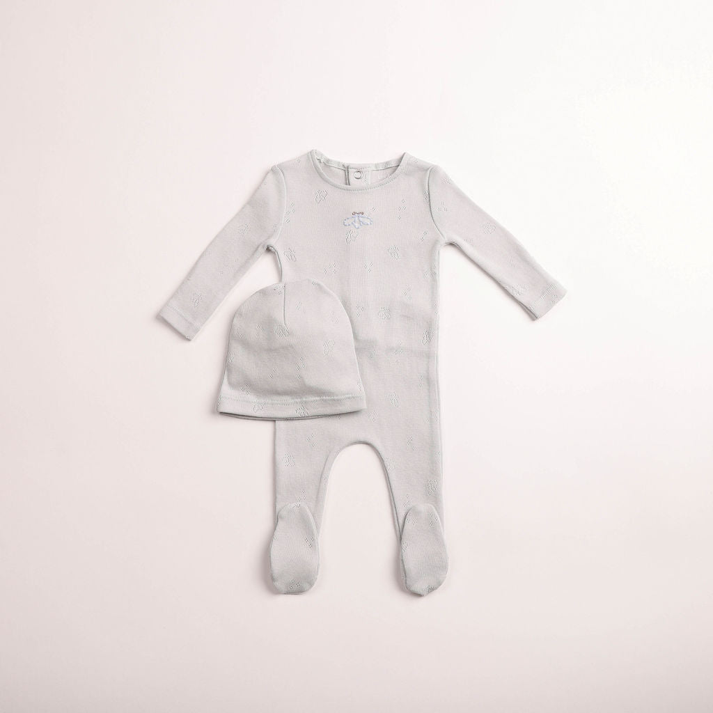 Bee & Dee Wings Pointelle Footie & Beanie - Dusty Blue