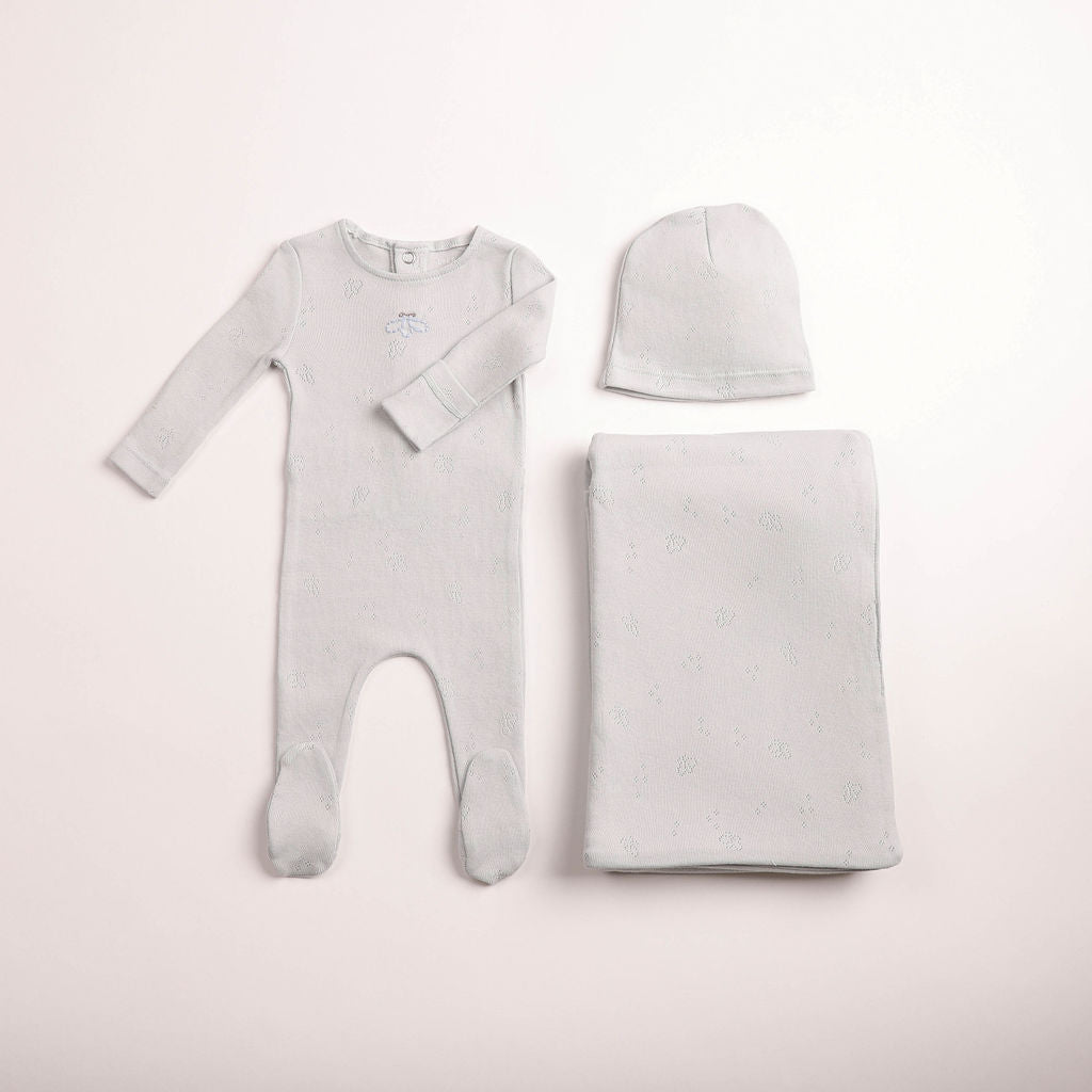 Bee & Dee Wings Pointelle Layette Set - Dusty Blue