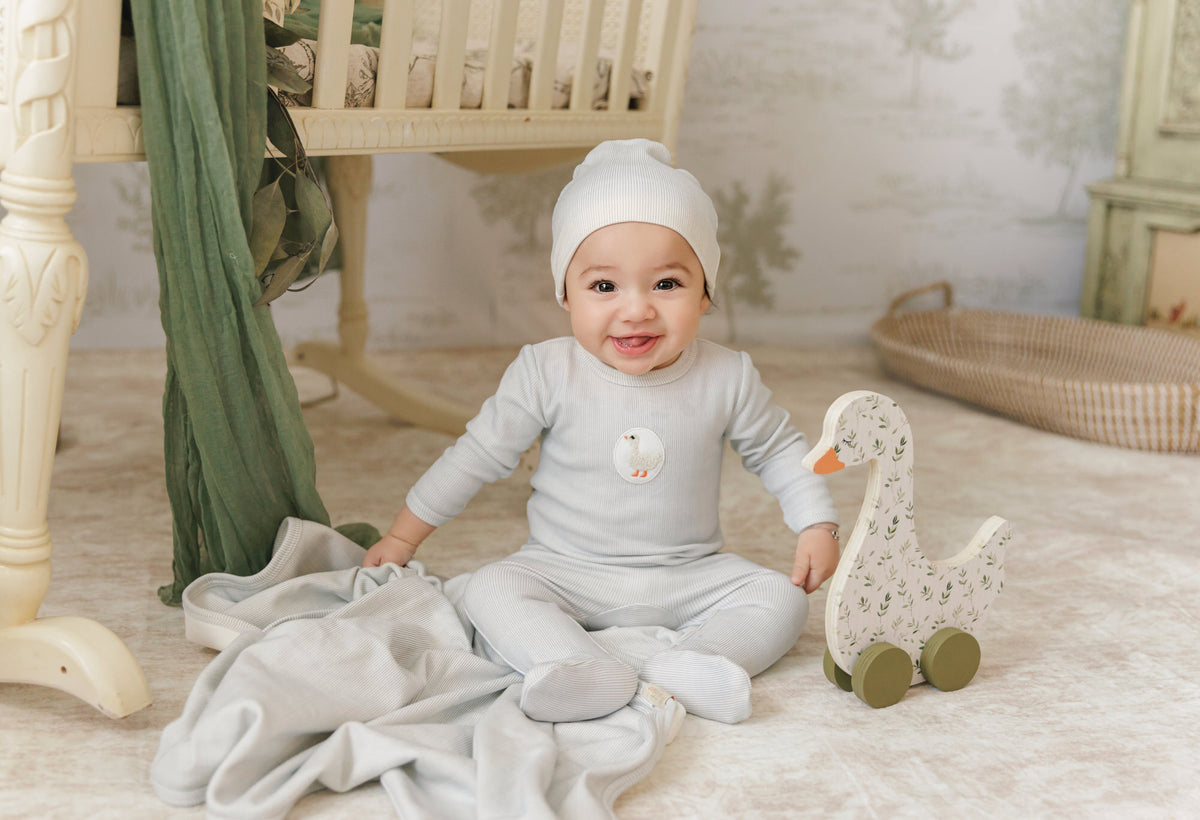 Mon Tresor Little Duckling Footie - Ivory/Blue