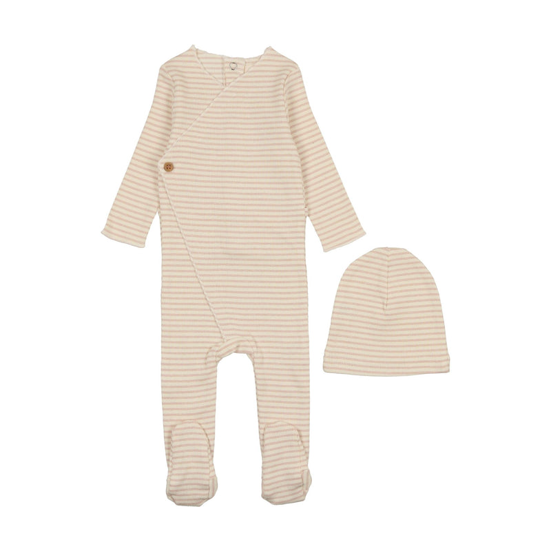 Mema Knits Striped Side Button Footie & Beanie