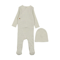 Mema Knits Striped Side Button Footie & Beanie