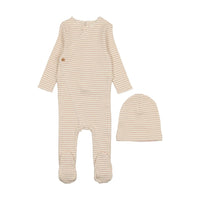 Mema Knits Striped Side Button Footie & Beanie