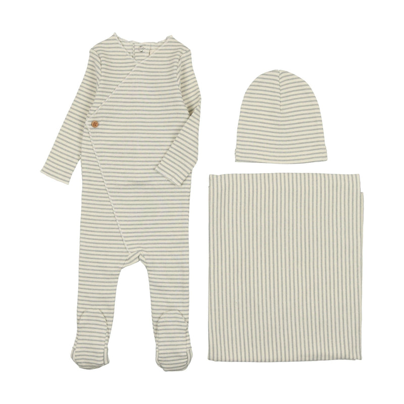 Mema Knits Striped Side Button Layette Set