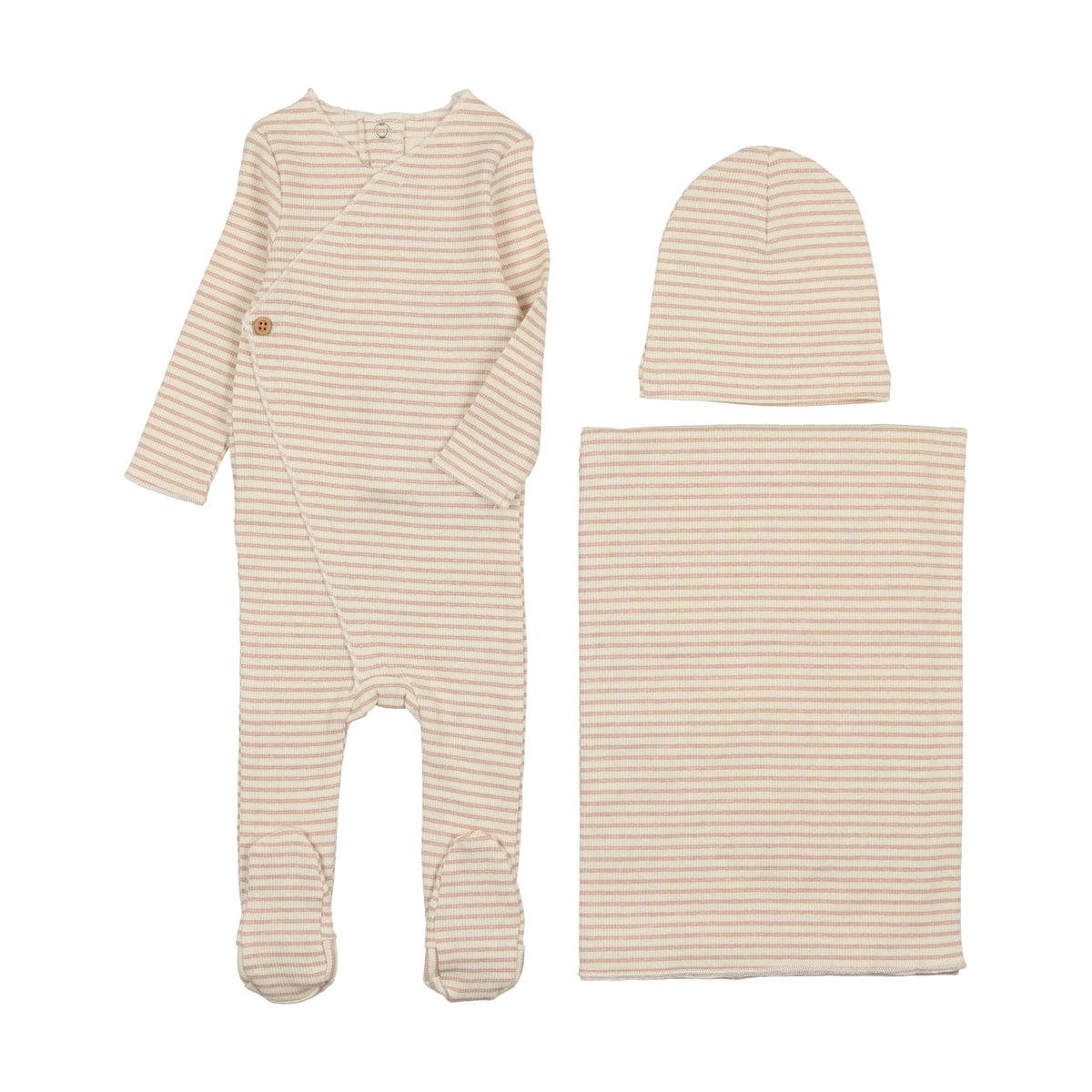 Mema Knits Striped Side Button Layette Set