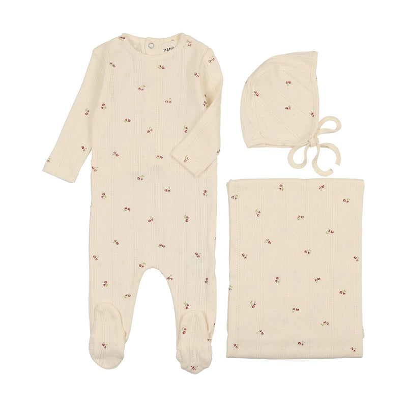 Mema Knits Cherry Pointelle Layette Set