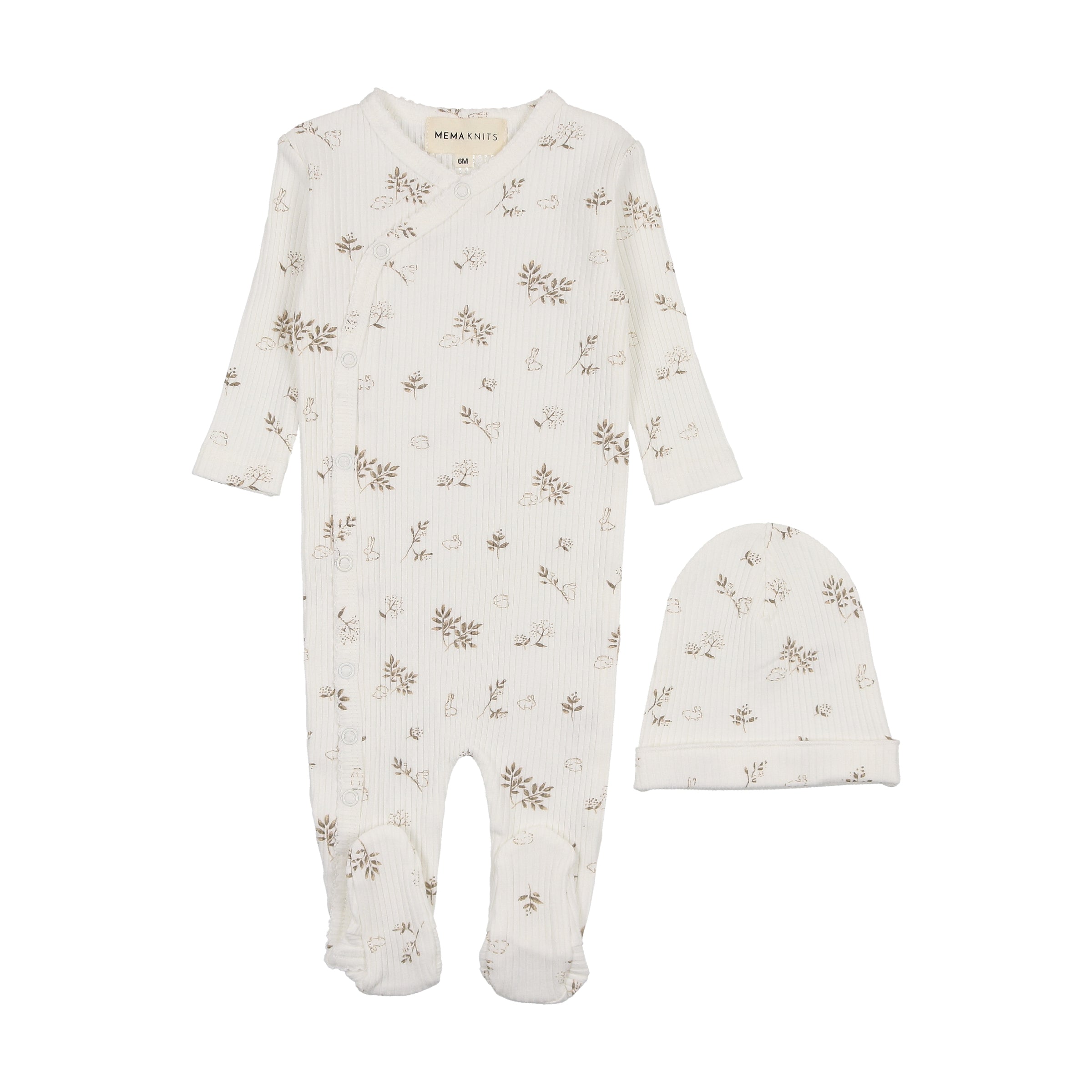 Mema Printed Side Snap Footie & Beanie - Tulip Print Mema Printed Side Snap Footie & Beanie - Tulip Print