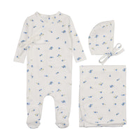 Mema Knits Pointelle Floral Side Snap Layette Set