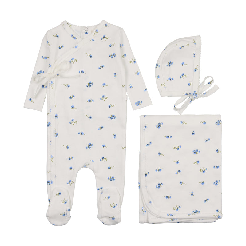 Mema Knits Pointelle Floral Side Snap Layette Set