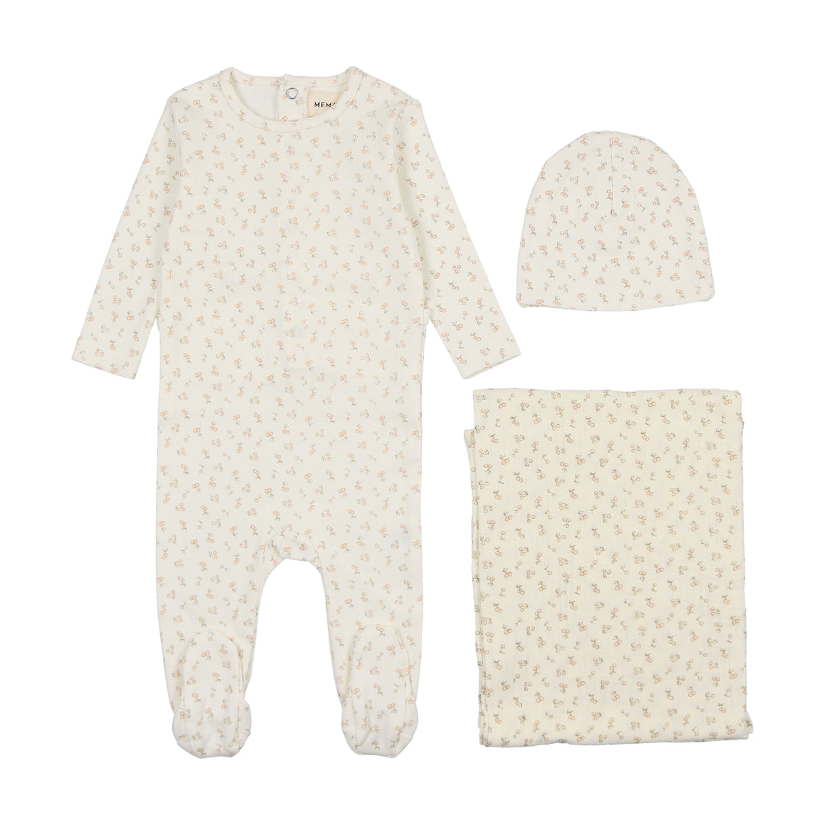 Mema Knits Cherry Print Layette Set