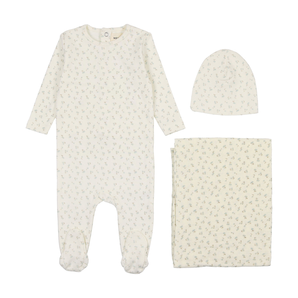 Mema Knits Cherry Print Layette Set