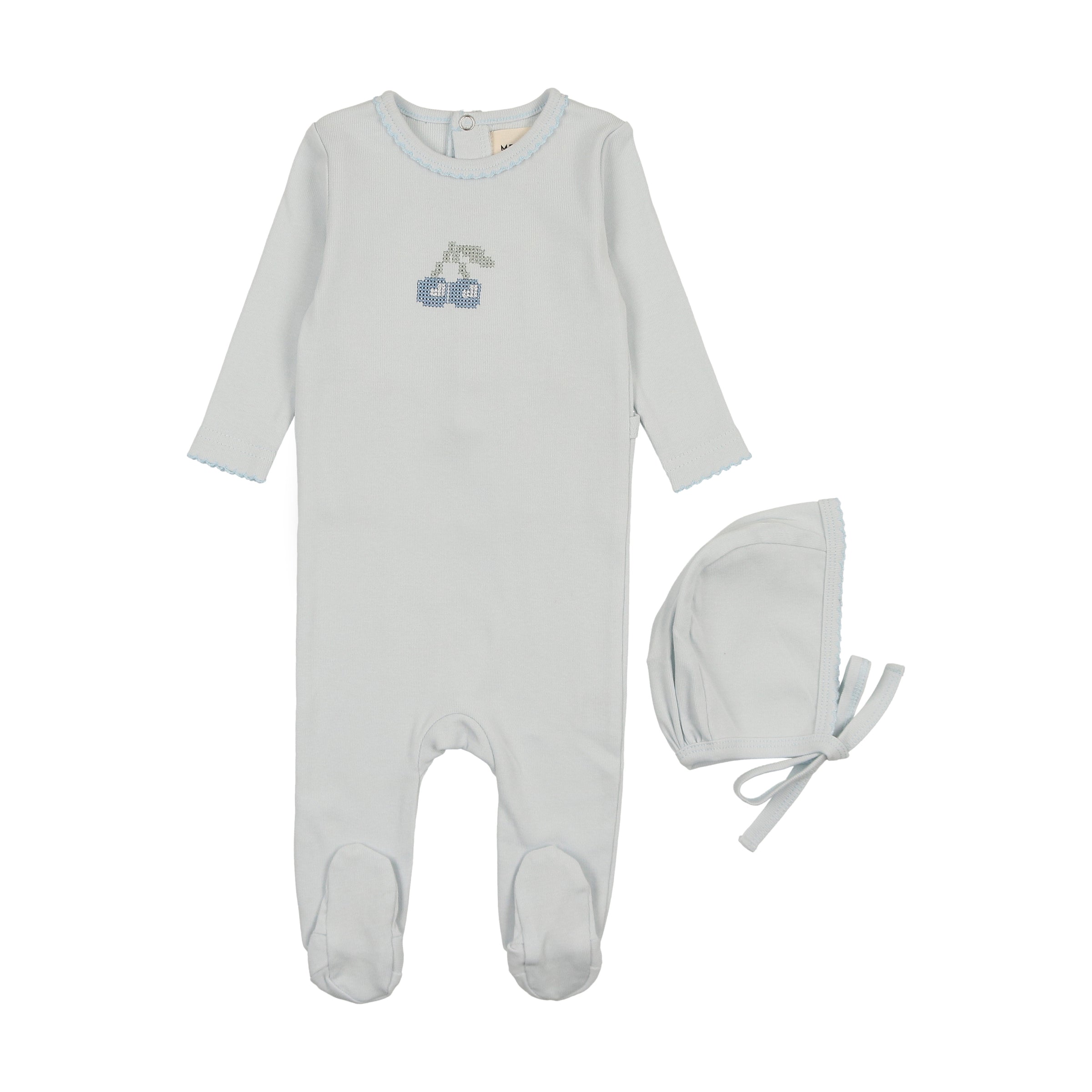 Mema Embroidered Cherry Footie & Beanie - White/Red Mema Embroidered Cherry Footie & Beanie - White/Red
