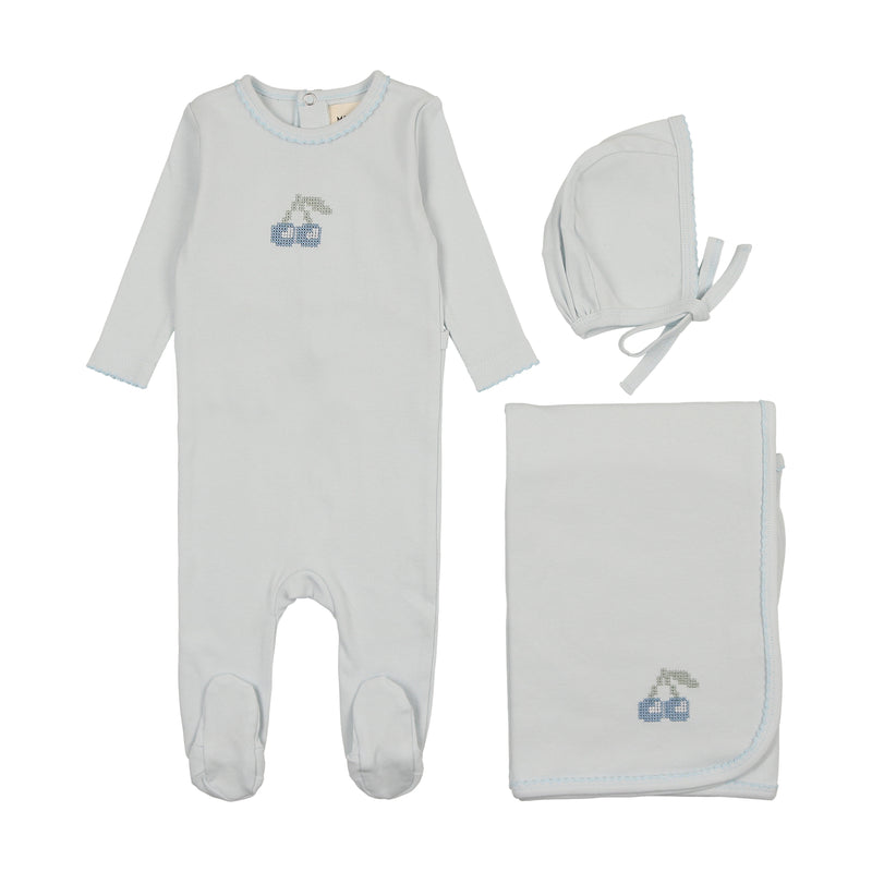 Mema Knits Embroidered Cherry Layette Set