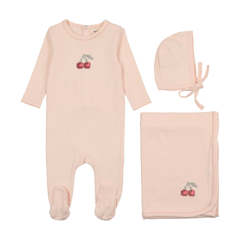 Mema Knits Embroidered Cherry Layette Set