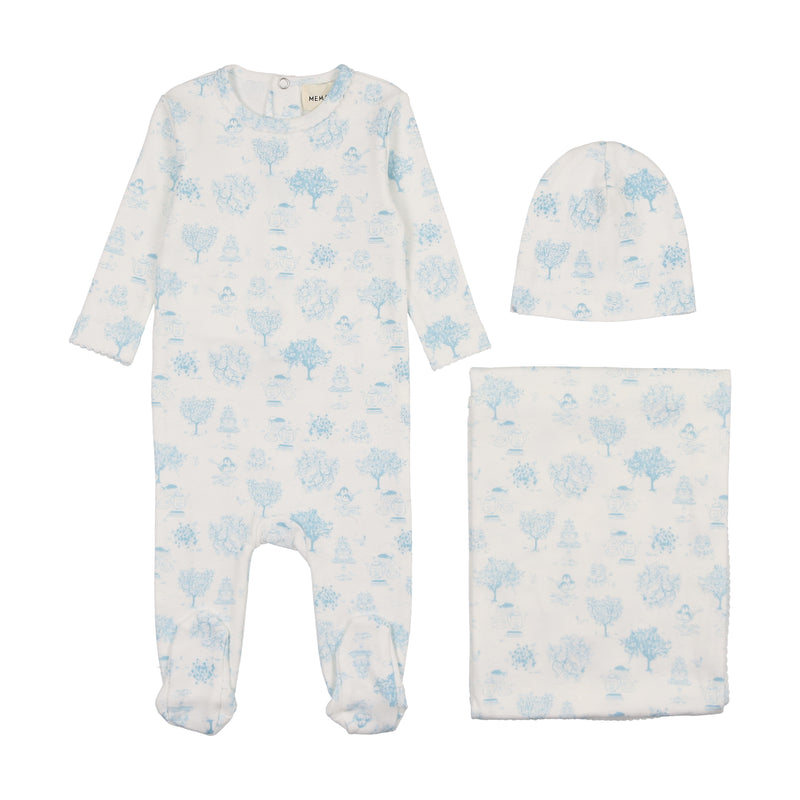 Mema Knits Toile Print Layette Set