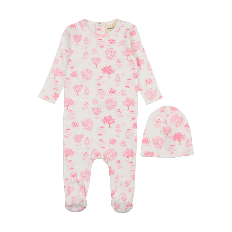 Mema Knits Toile Print Footie & Beanie