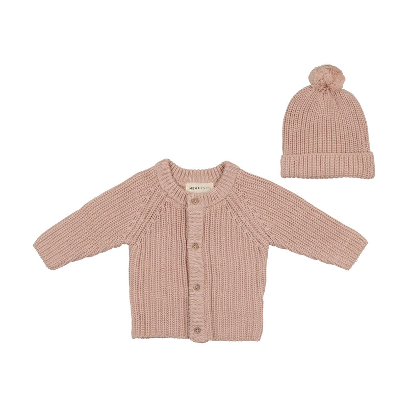 Mema Knits Knit Jacket & Pom-Pom Hat