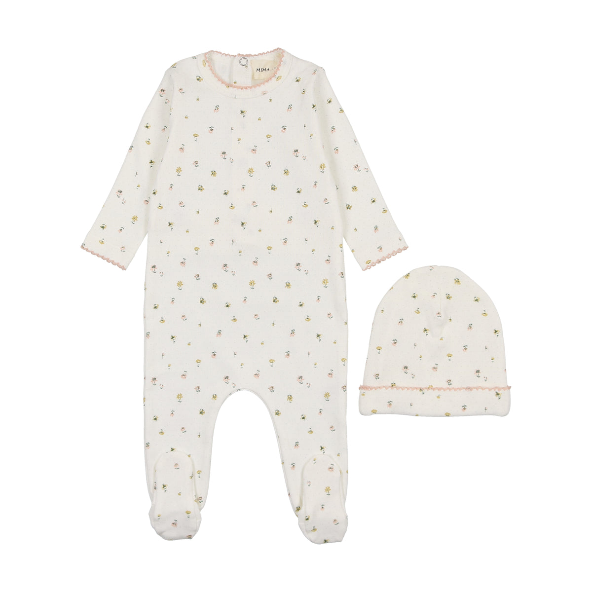 Mema Knits Polka Dot Floral Print Footie & Beanie