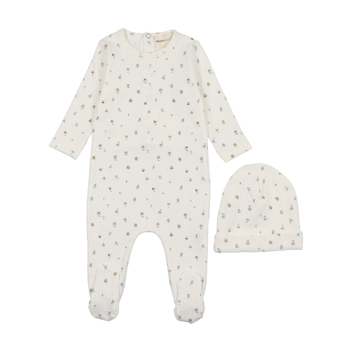 Mema Knits Polka Dot Floral Print Footie & Beanie