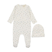 Mema Knits Polka Dot Floral Print Footie & Beanie