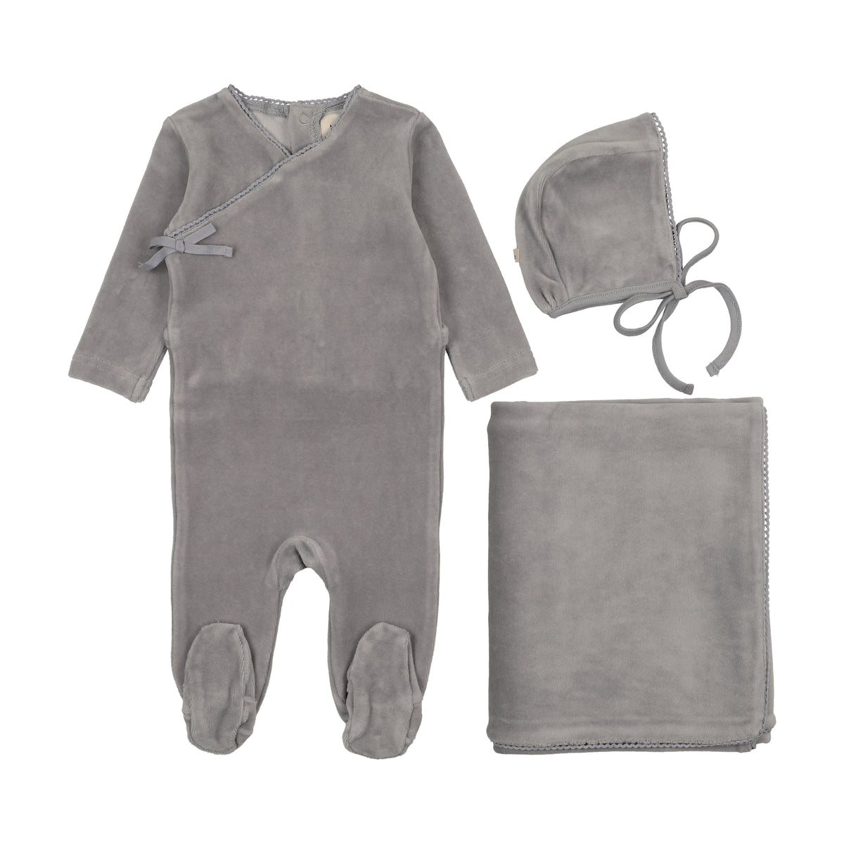 Mema Knits Velour Mock Wrap Layette Set - Windy Blue