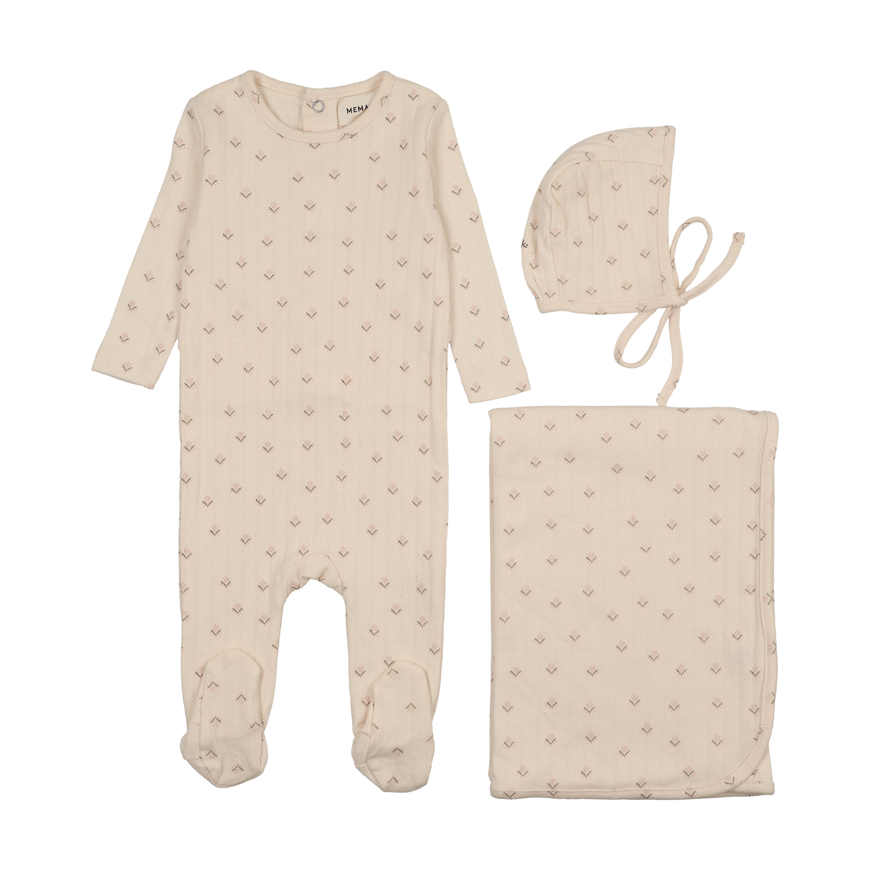 Mema Knits Printed Pointelle Layette Set - Mauve Floral Print