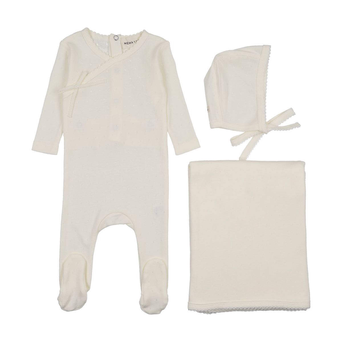 Mema Knits Pointelle Scalloped Edge Layette Set - Ivory