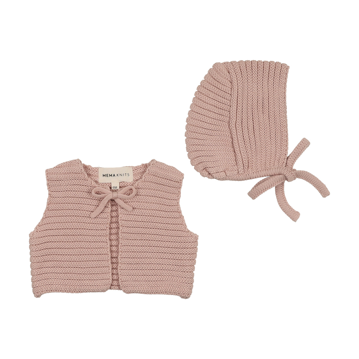 Mema Knits Knit Crop Vest & Bonnet - Pale Pink