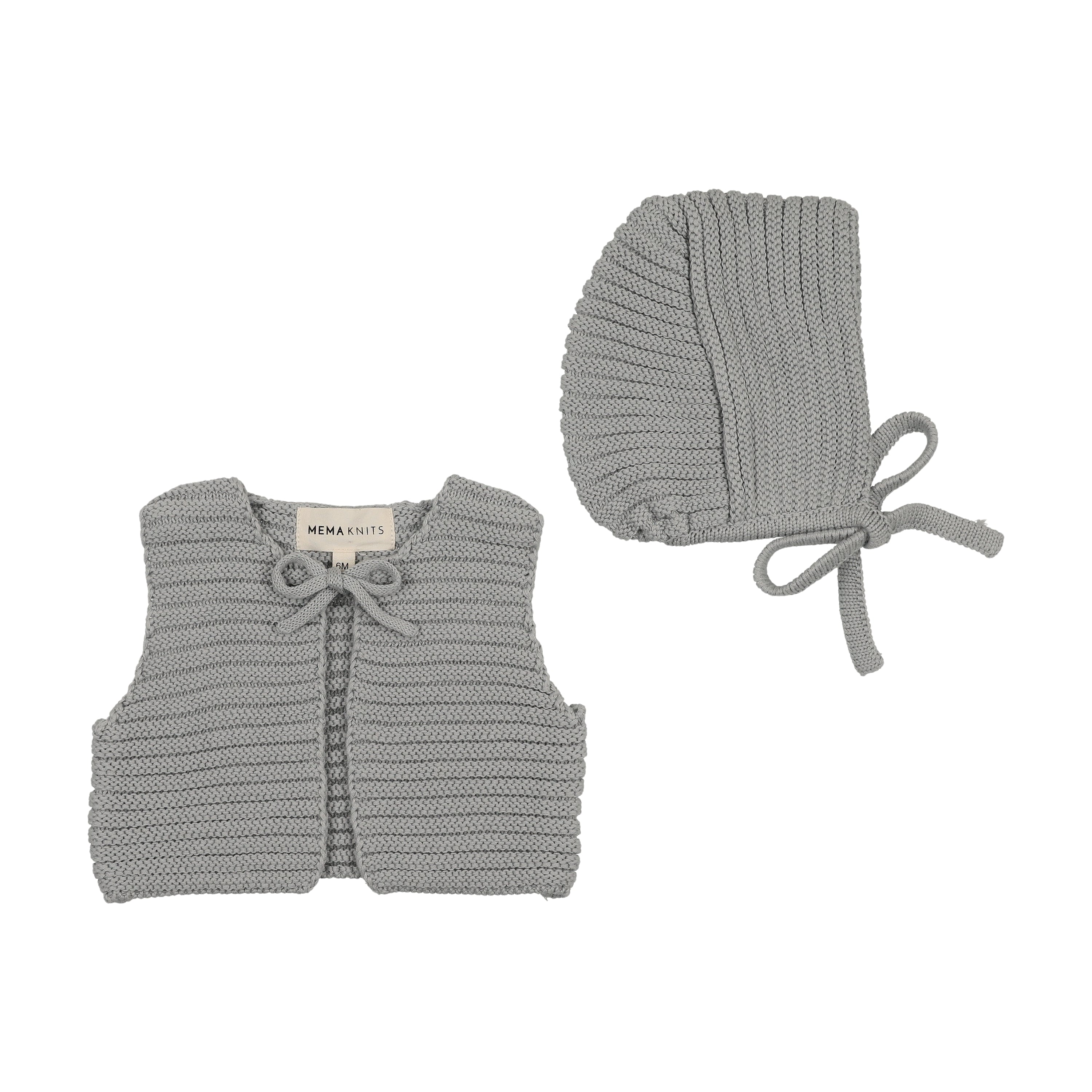 Mema Knits Knit Crop Vest & Bonnet - Windy Blue