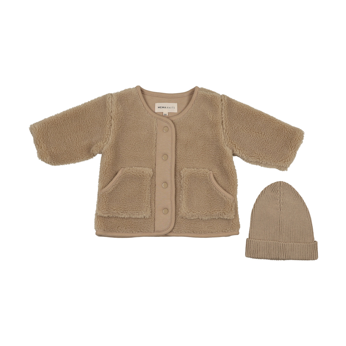Mema Knits Sherpa Jacket & Beanie - Stone