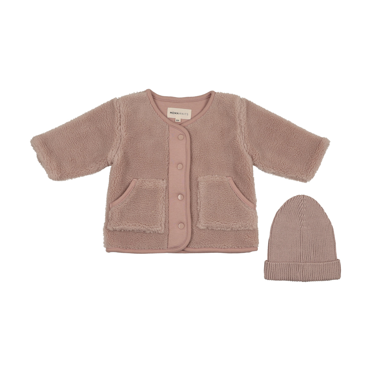 Mema Knits Sherpa Jacket & Beanie - Rose Smoke