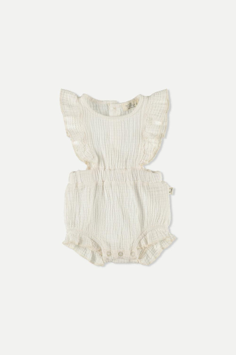 My Little Cozmo White Gauze Ruffle Shoulder Romper