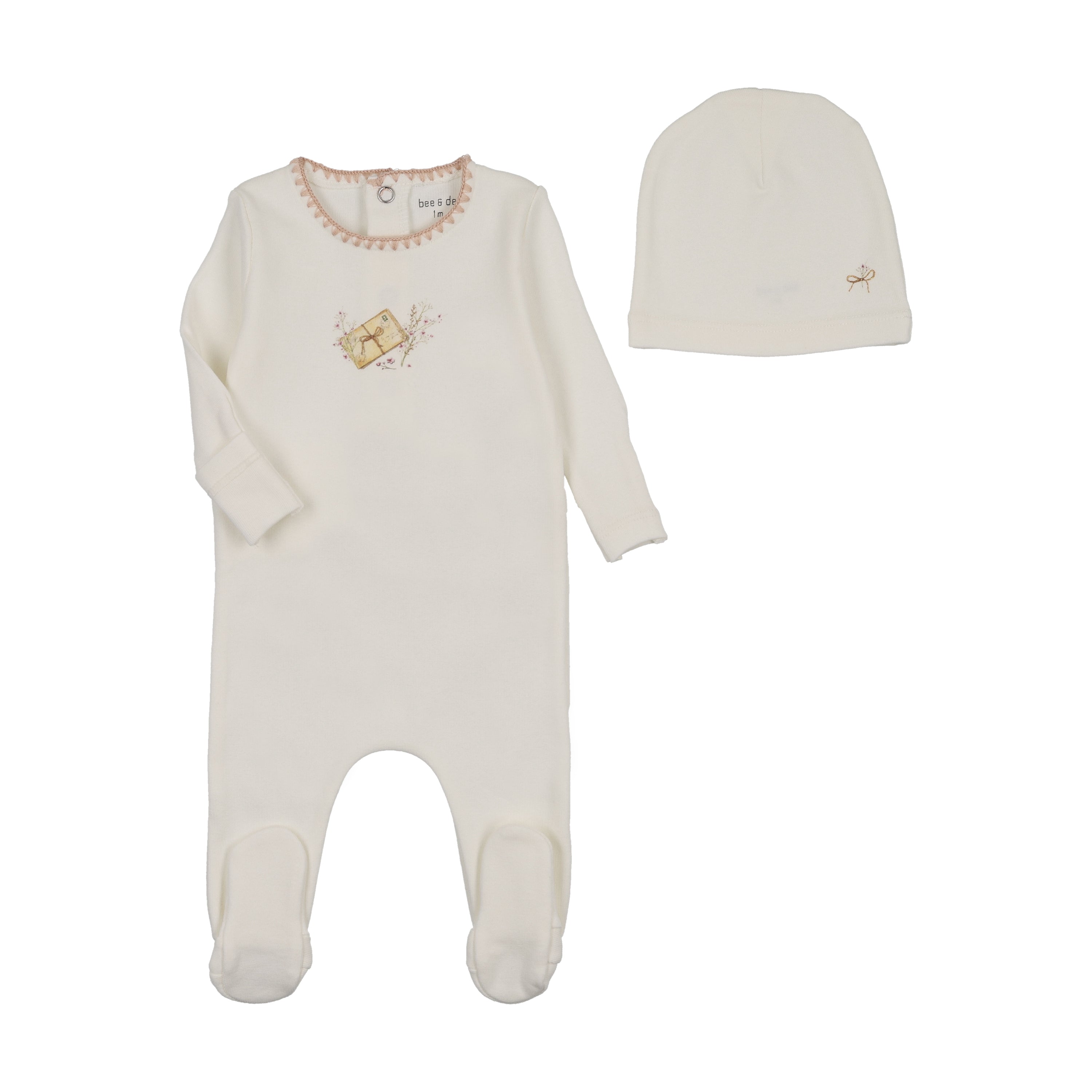 Bee & Dee Mail and Flowers Footie & Beanie - Chalk White Girls