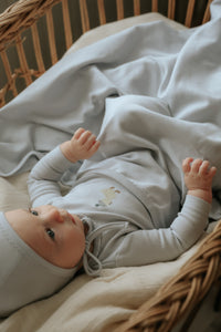 Mema Knits Embroidered Layette Set - Gray Dawn/Yellow Duck