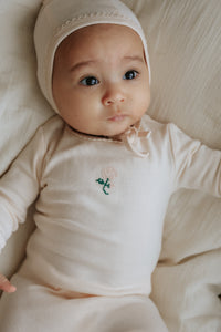 Mema Knits Embroidered Layette Set - Light Pink/Pale Pink Flower